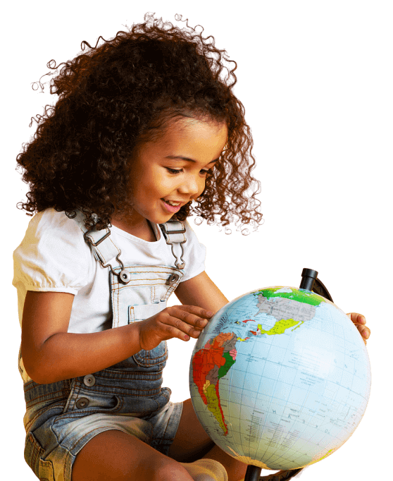 Kid looking at the globe